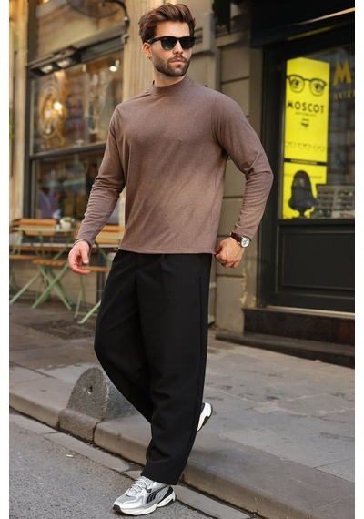 Madmext Kahverengi Yarım Balıkçı Yaka Slim Fit Erkek Sweatshirt E7202
