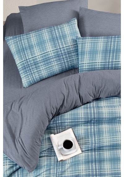 Mystory Home Lastikli Çarşaflı Çift Kişilik Nevresim Takımı Ekose Indigo
