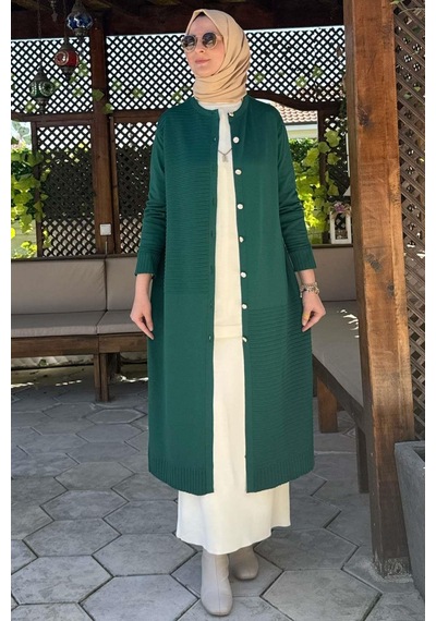 Rabia Şamlı Manolya Zümrüt Triko Hırka Çok Renkli