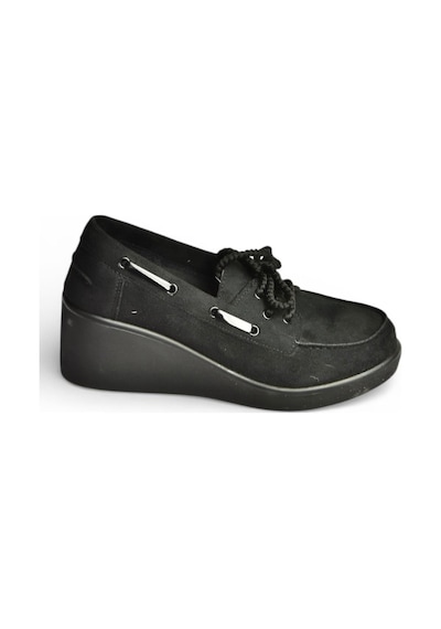 Fox Shoes Y602006402 Siyah Süet Dolgu Tabanlı Kadın Ayakkabı Siyah