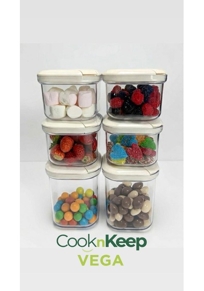 Cooknkeep Pull Box Kavanoz Seti 3 Boy Beyaz Kapak Şeffaf Gövde