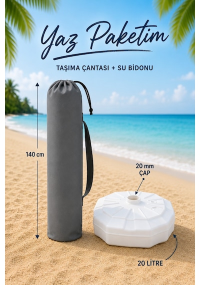 Plaj Seti 20 Litre Bidon Ve Şemsiye Kılıfı Bej