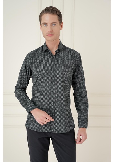 Efor Slim Fit Baskılı %100 Pamuk Spor Lacivert Gömlek G 1588 Lacivert