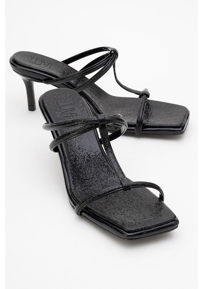 Luvishoes Luvi Shoes Mocha Siyah Desenli Kare Burunlu İnce Bantlı Kadın Topuklu Terlik Siyah Luvishoes Luvi Shoes Mocha Siyah Desenli Kare Burunlu İnce Bantlı Kadın Topuklu Terlik Siyah