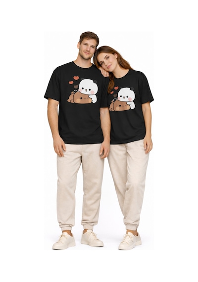 Nevermınd Sevimli Panda Baskılı Sevgili Kombini Çift Tişört Oversize Unisex Çift Kombin 2'li Set Siyah Siyah Nevermınd Sevimli Panda Baskılı Sevgili Kombini Çift Tişört Oversize Unisex Çift Kombin 2'li Set Siyah Siyah