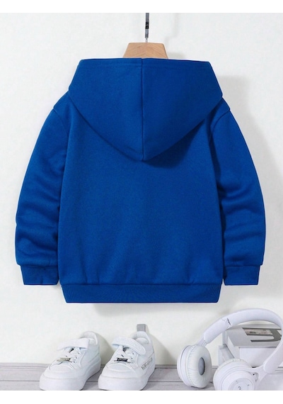 Çocuk Sax Mavisi Car Baskı Kapüşonlu Sweatshirt Sax
