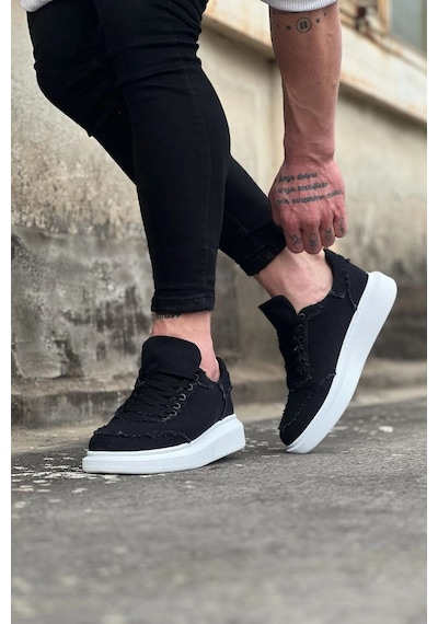 Mevese Oxed Erkek Günlük Bağcıklı Kot Kumaş Spor Sneaker Ayakkabı - Siyah