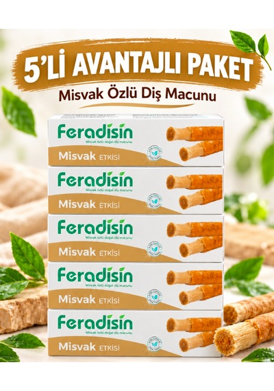 Feradisin Misvak Özlü Doğal Florürsüz Beyazlatıcı Diş Macunu 5 x 90 G
