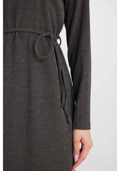 DeFacto Regular Fit Bürümcük Uzun Kollu Midi Elbise D5024AX24AUGR164 Gri