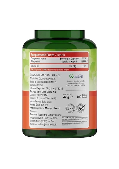 Natures Supreme Vitamin B6 10 Mg 100 Kapsül Aromasiz