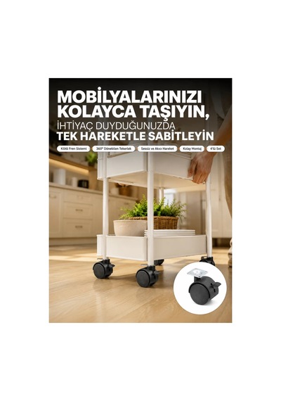 4 Lü Kilitli Tekerlek Ayak 4 Cm Sessiz Ve Dayanıklı Kısa Deger Kısa Deger