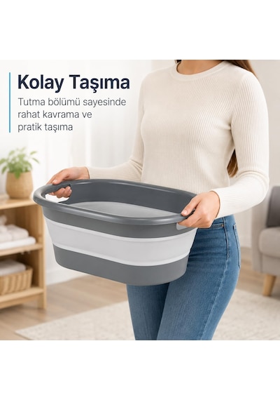 Katlanabilir Çamaşır Sepeti 18 Litre Gri Yer Tasarruflu Katlanır Plastik Sepet, Taşıma Kulplu Banyo Çamaşır Kamp Karavan Ve Ev Düzenleme Sepeti Çok Renkli