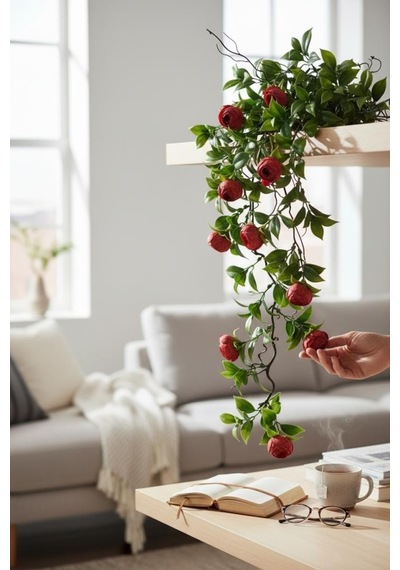 Yapay Çiçek Sarkan Doğal Dallı Kırmızı Erengüllü 70cm Yapay Sarmaşık