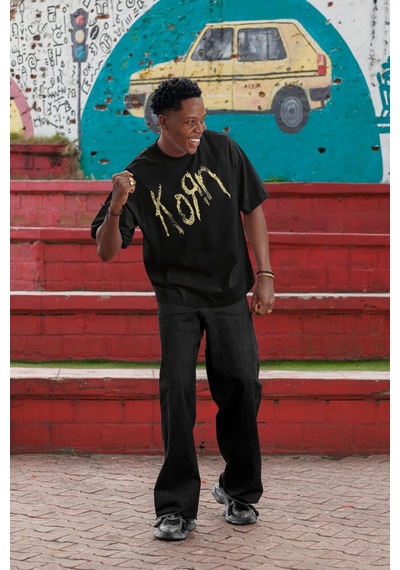 Korn Rock Metal Sırt Baskılı Unisex Oversize Müzik Grubu Tişört Siyah