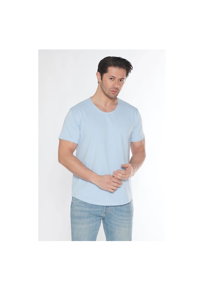 Black Horn Erkek Geniş Yaka %100 Pamuk Salaş T-shirt Açik Mavi
