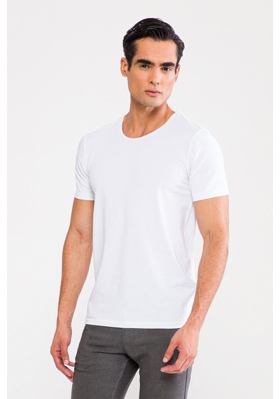 D'S Damat Trendy Bisiklet Yaka T-Shirt Beyaz