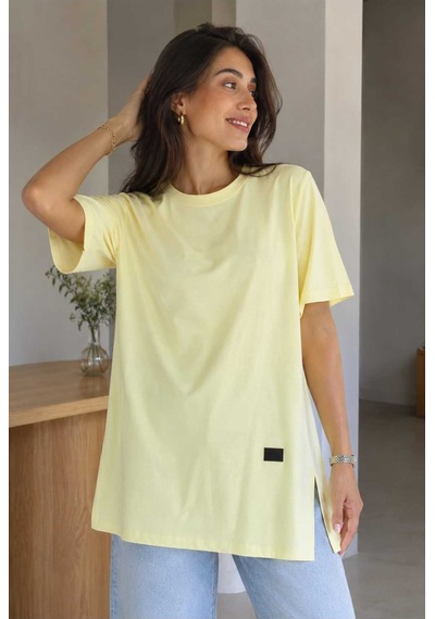 Tenra Kadın Basic Oversize Tişört Bisiklet Yaka Uzun Boy Yırtmaçlı Lazer Kesim %100 Pamuk Sarı Tenra Kadın Basic Oversize Tişört Bisiklet Yaka Uzun Boy Yırtmaçlı Lazer Kesim %100 Pamuk Sarı