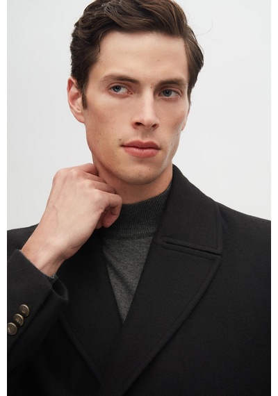 D's Damat Ds Damat Regular Fit Siyah Kruvaze Denizci Metal Düğme Detaylı Kaşe Kaban 1hf08ort10005 001