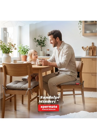 Pofuduk Sandalye Minderi Bağcıklı 40x40 Cm Yıkanabilir Dekoratif Mutfak Bahçe Piknik Minderi Gri