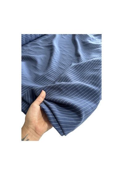 Çizgili Modal Kumaş En 140cm Yumuşak Dökümlü Yazlık Elbiselik 8000 -5 İndigo