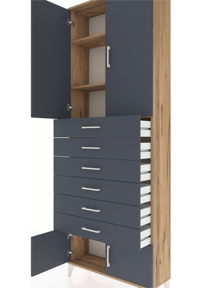 Arges Dolap 3 Raflı 6 Çekmeceli 4 Kapaklı 88x30x243 Çam-antrasit Çam Arges Dolap 3 Raflı 6 Çekmeceli 4 Kapaklı 88x30x243 Çam-antrasit Çam