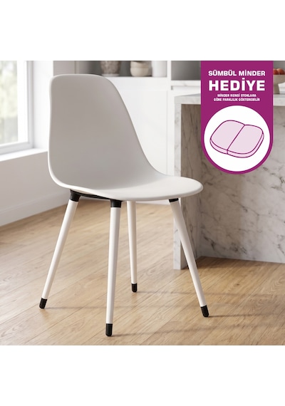 Vilinze Eames Beyaz Ahşap Ayak Plastik Beyaz Sandalye