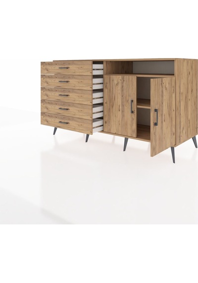 Kronos Konsol 2 Raflı 5 Çekmeceli 2 Kapaklı 176x59x99 Çam-çam Çam-çam