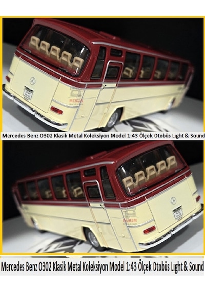 1:24 Ölçek 25 Cm Mercedes-benz O302 Sesli Işıklı Metal Model Otobüs Bordo