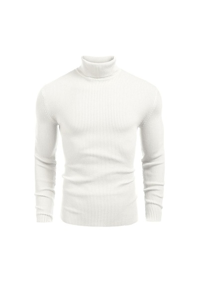 Polızeı Erkek Slim Fit Boğazlı Triko Kazak Esnek Dokulu Beyaz