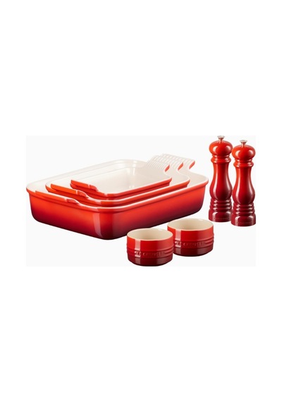 Le Creuset 5 Parça Seramik Fırın Kabı Ve Tuz-biber Değirmeni Seti Mutfak Ekipmanları Kırmızı 1