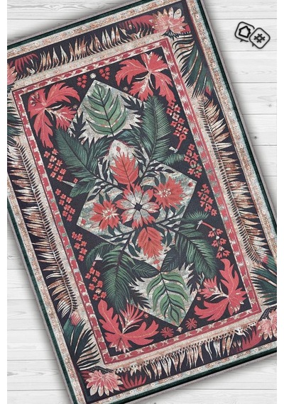 Homshtag Art Deco Soyut Bitki Temalı Halı Dijital Baskı Yeşil Kahve Renkli Rustik Çiçekli Halı Çok Renkli