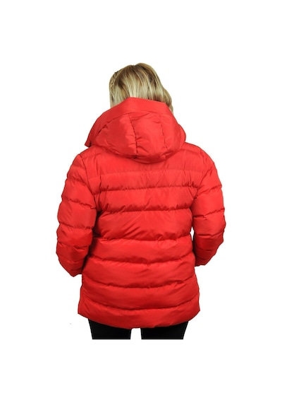 Spor Kadın Polarlı Kürklü Kapüşonlu Su Geçirmez Rüzgara Dayanıklı Şişme Mont Parka-104 Kırmızı