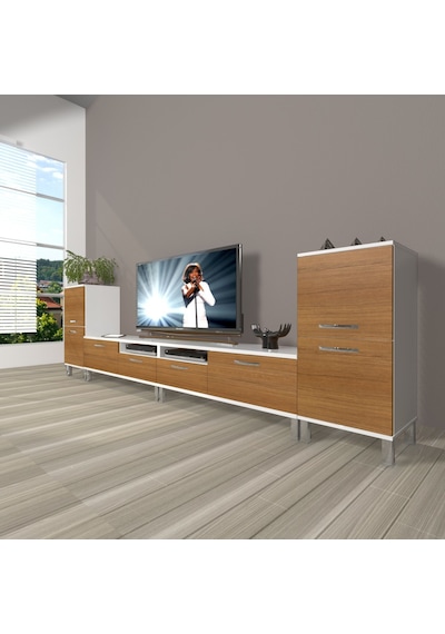 Decoraktiv Eko 9220 Slm Krom Ayaklı Tv Ünitesi Tv Sehpası Beyaz - Ceviz