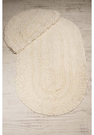 Spagetti Oval Krem 2'Li %100 Pamuk Banyo Halısı Paspası Seti Krem