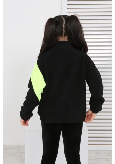 Toontoy Kız Çocuk Dik Yaka Fermuarlı Renk Bloklu Reglan Kol Polar Hırka - Beli Ayarlanabilir Lastikli Siyah Toontoy Kız Çocuk Dik Yaka Fermuarlı Renk Bloklu Reglan Kol Polar Hırka - Beli Ayarlanabilir Lastikli Siyah