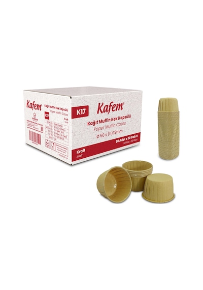 Kafem Kağıt Muffin Kek Kapsülü Kraft 50li X 30 Paket Koli - K17 Açık Kahverengi