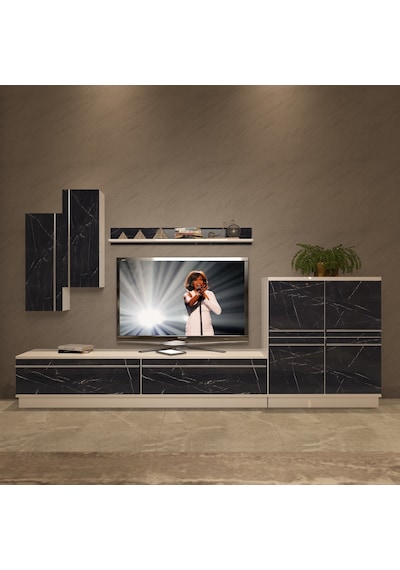 Decoraktiv Eko 6b Mdf Std Tv Ünitesi Tv Sehpası Beyaz - Siyah Mermer