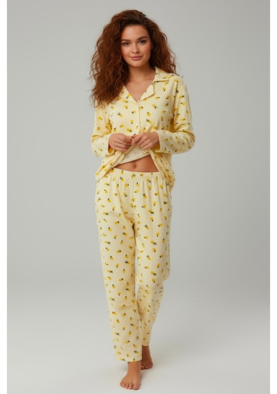 Süet Gömlek Pijama Takımı 7006 Limon Sarı