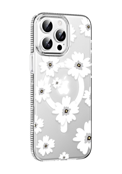 Joko Apple iPhone Uyumlu  15 Pro Max Uyumlu Floral Magsafe Kapak - Beyaz