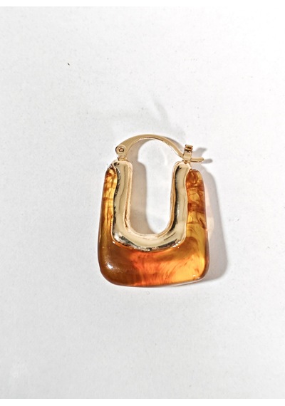 Kadın Gold Renk Dikdörtgen Kehribar Görünümlü Küpe - Modern Geometrik Bohem Küpe - Şık Günlük Aksesu Çok Renkli