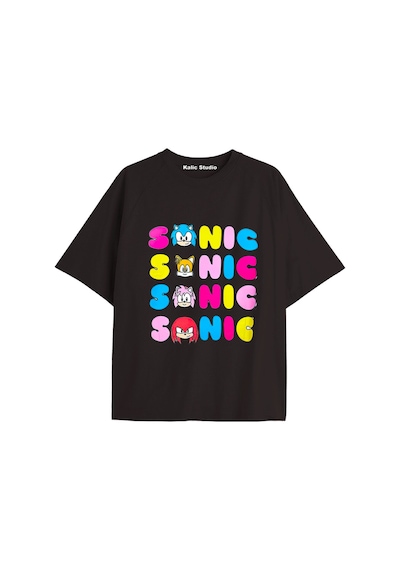 Kalic Studio Unisex Bay Sonic Desenli Siyah Yazlık T-shirt Siyah-226