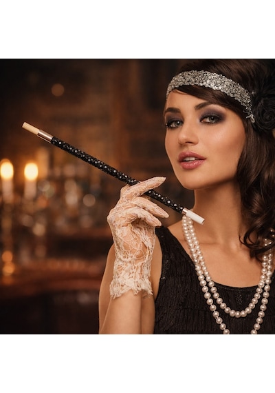 30 Cm Siyah Payetli Sigara Tutacağı 1920 Ler Gatsby Parti Aksesuarı Altın Ve Çok Renkli