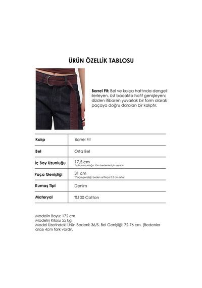 Itsbasic Kadın İndigo Selvedge 7s6-50 Barrel Fit Kemer Detaylı Tasarım Denim Jean