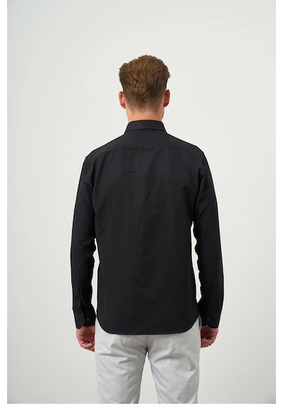 Morven Erkek Siyah Slim Fit Düğmeli Yaka Gömlek Siyah
