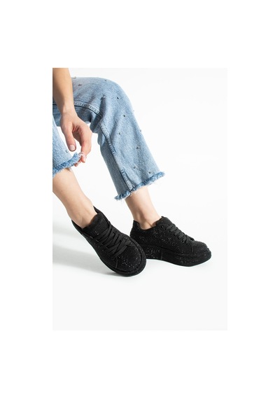 Dabab Shoes Stella Kadın Siyah Taşlı Işıltılı Platform Sneakers Spor Ayakkabı