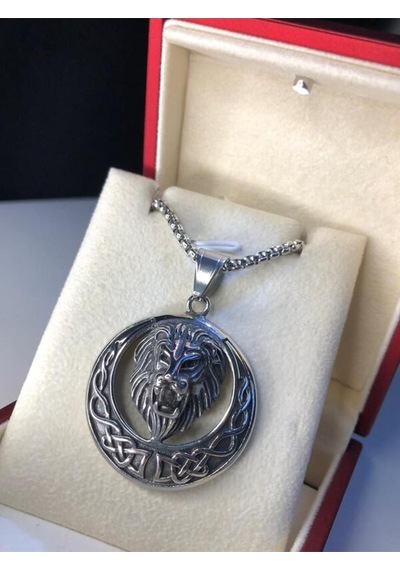 Aslan Lion Gotik Erkek Çelik Kolye Işıklı Kutuda Sevgiliye Eşe Babaya Arkadaşa Kolye Beyaz