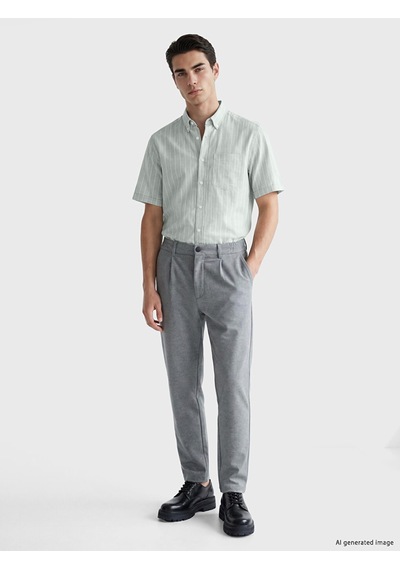 Lcwaıkıkı Classic Yeşil Regular Fit Çizgili Kısa Kollu Erkek Gömlek