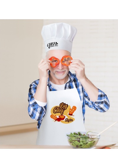 Kişiye Özel Big Chef Erkek Mutfak Önlüğü Ve Aşçı Şapkası Seti-2