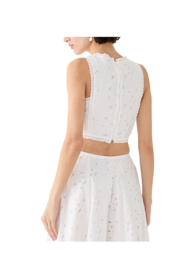 Pearl And Caviar Dantel Detaylı Kısa Üst Off White
