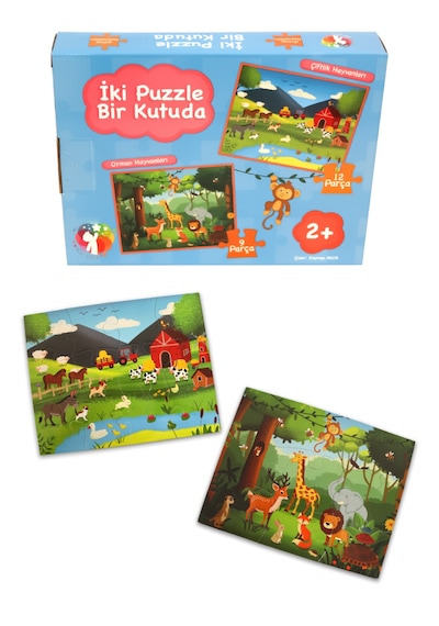 Mert Bebek 2 Puzzle Bir Kutuda Çiftlik Ve Orman Hayvanları Eğitici Çocuk Puzzle Seti 2+ Yaş Varsayılan